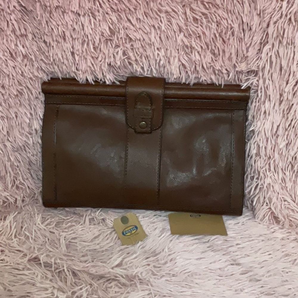 Vintage Fossil Brown Leather Fold-Over Clutch Wallet